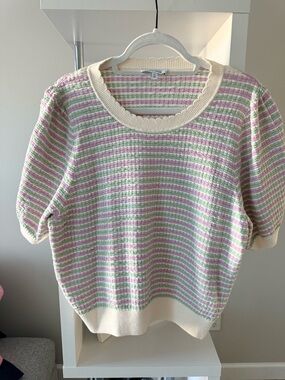 & Other Stories Cream, Lavender & Mint Striped Short Sleeve Sweater